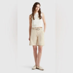 STILE BENETTON Linen Shorts White Cream Khaki Italy Bermuda Normcore Women 8 - Picture 1 of 12