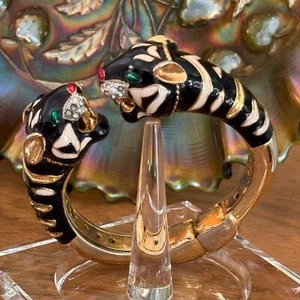 Vintage Black Tiger Rhinestone and Enamel Cuff Bracelet - Picture 1 of 7
