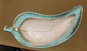 Elegante 60er Jahre MCM California Keramik Servierschalen. Blattform Rosa Und Aqua. - Bild 1 von 6