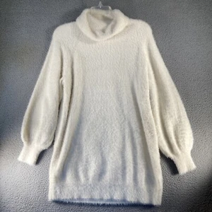 Express Fuzzy Sweater Women's Large Ivory Long Sleeve Turtleneck Stretch - Picture 1 of 15