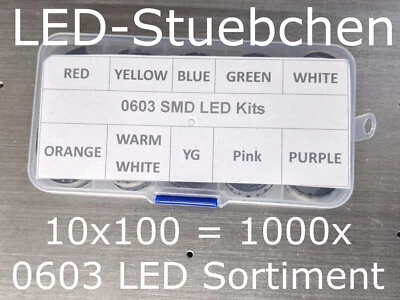 0603 SMD LED Sortiment 10x100 = 1000x, 10 Farben - Bild 1 von 2