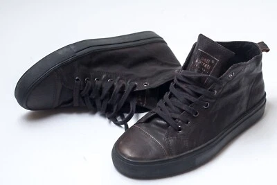 NEILL BARRET Hombre Cuero Marrón Desteñido Medio Top Tenis Talla 40 Foto 1 de 4