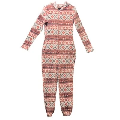 Rue21 Fleece One Piece Pajamas Hooded Aztec Print Jumpsuit Loungewear Size M - Image 1 of 4