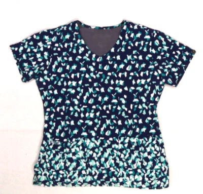 Barco Grey's Anatomy Womens Patterned Cotton Blend Scrub Top V Neck Pockets S - Image 1 of 4