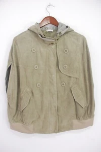 Brunello Cucinelli Hooded Suede Cape Full Zip Taupe Green Beige - Picture 1 of 10