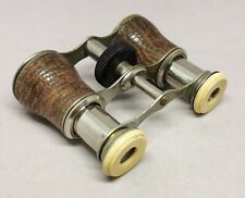 Vtg c1920 French Leather & Nickel Plated Opera Glasses Binoculars Clear Lenses