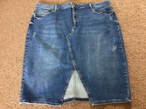 💕Women's blue denim midi skirt size 22 River Island. Nicely fatigued💕💕 VGC - Picture 1 of 6