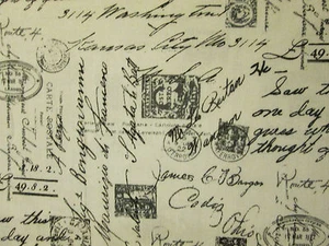 VINTAGE PARIS SCRIBE WRITING POST MARKS COTTON FABRIC BTHY - Picture 1 of 3