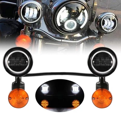 4.5" LED Passing Fog Turn Signal Light Bar Black For  Harley Touring Road King - Image 1 of 4