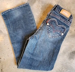 LEVI STRAUSS GIRLS JEANS~HEART POCKETS~SIZE 5 SLIM~PINK STITCHING~GLITTER~304 - Picture 1 of 9