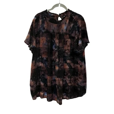 Torrid Women's 2X Crinkle Gauze Smocked Flutter Short Sleeve Blouse Top Tie Dye - image 1 of 4