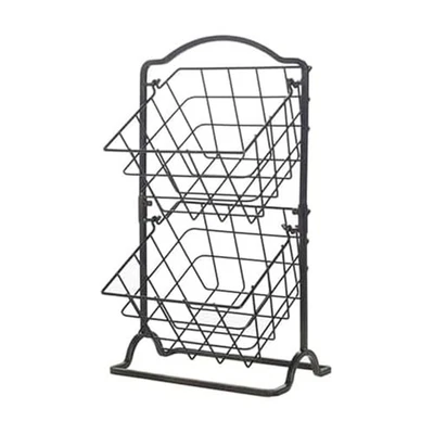 Gourmet Basics Mikasa 2-Tier Metal Fruit Basket Countertop Storage Antique Black - Image 1 of 4