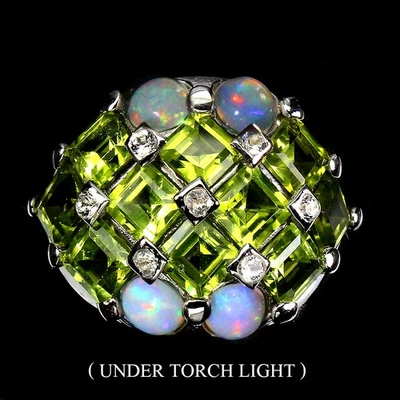 925 Anello Argento Quadrato Peridoto 5mm Opale Fuoco Pietra Topazio Gioielli - Immagine 1 di 4
