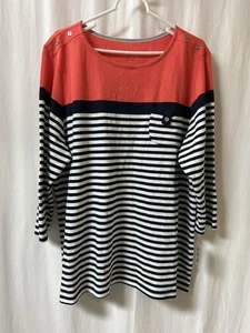 Karen Scott Sport Womens Striped 3/4 Sleeve Top 2X blouse top NWT Coral Dawn - Picture 1 of 11