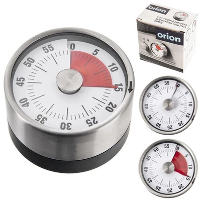 NUOVO Orion timer da cucina analogico 6 cm argento magnete meccanico a breve ... - Immagine 1 di 4
