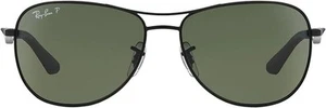 Ray-Ban Men's RB3519 Aviator Sunglasses - Green Polarized/ Matte Black - Picture 1 of 5