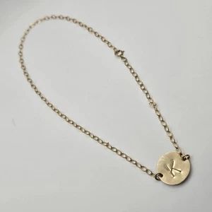 Letter K Initial Necklace 14K Yellow Gold 12" Child Anklet Monogram Dainty 2.2gm - Picture 1 of 12