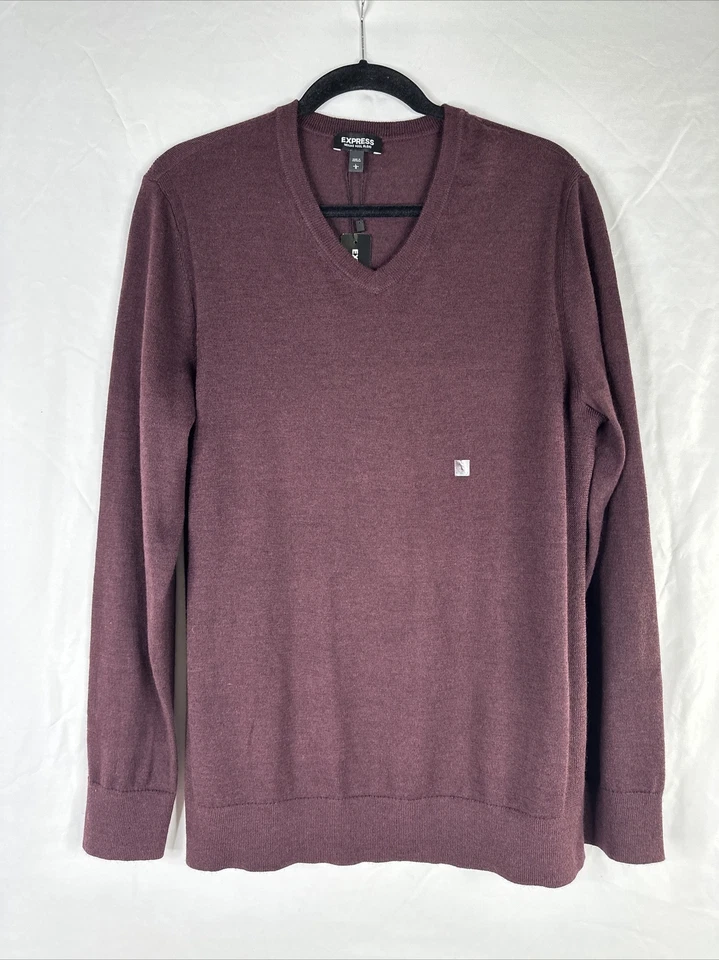 Express Merino Wool Blend Sweater Mens Size L Burgundy Long Sleeve Pullover New - Image 1 of 4