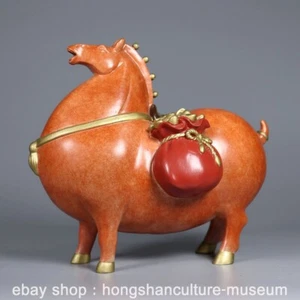 6.8" Chinese Copper Gilt Stand Fengshui 12 Zodiac Year Horse Statue Sculpture - Picture 1 of 9