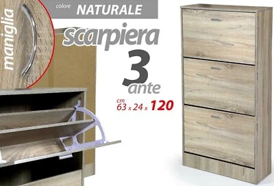 SCARPIERA SLIM 3 ANTE NATURA DOPPIA PROFONDITA SALVASPAZIO MODERNA h120*63*24 cm - Immagine 1 di 4