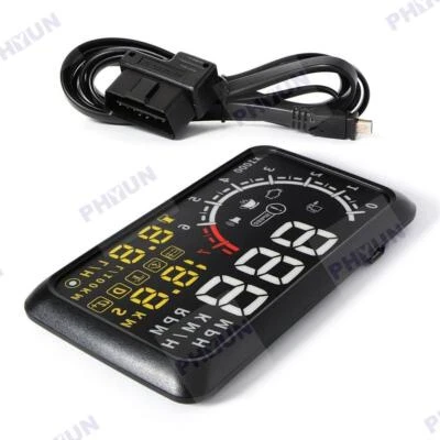 Puerto HUD OBD2 de 5,5" para automóvil Head Up Display alarma de velocidad motor falla RPM reabastecimiento X3 Foto 1 de 4