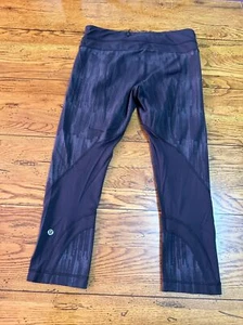 Lululemon Run Top Speed Crop Scratch Match Black Multi Leggings Wm Size 6 LL112 - Picture 1 of 7