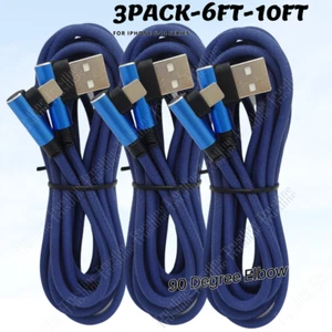 3x USB Fast Charger Cable Elbow Right Angle Data Cord For iPhone 14 13 12 11 8 6 - Picture 1 of 8