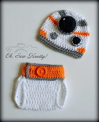 Baby BB-8 Sci-Fi Crochet Hat & Diaper Cover Crochet Star Wars Hat-Crochet Beanie Foto 1 de 2