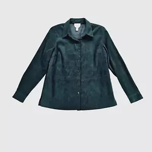 Camisa de microgamuza elástica Talbots manga larga abotonada talla M cuello verde - Imagen 1 de 11