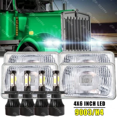 4pcs 4x6'' DRL Led Headlights Hi-Lo Sealed Beam for Peterbilt Kenworth T800 W900 - Image 1 of 4