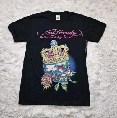 Camisa De Colección Ed Hardy Por Christian Audigier Calavera Corona Doble Cara Mediana  Foto 1 de 4