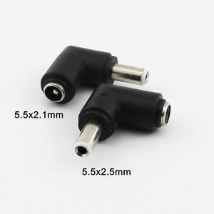 DC Power 5.5mm x 2.5mm Male Plug Right Angle to 5.5 x 2.1mm Female Jack Adapter