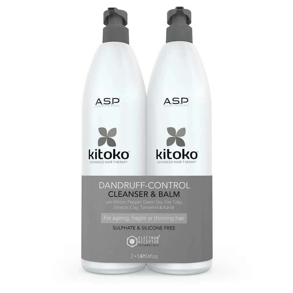 NEW Kitoko Purify & Control Dandruff Cleanser & Balm 1000ml Twin Pack