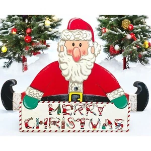 Vintage Santa's Greeting Merry Christmas Wood Sign House of Lloyd Shelf Sitter - Picture 1 of 8