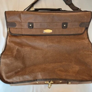 Vintage Ettore Bugatti Brown Faux Leather Travel Hanging Multipocket Garment Bag - Picture 1 of 14