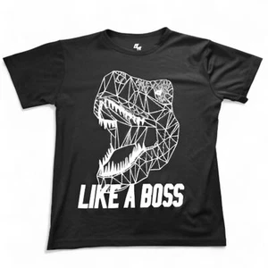 Boys XL 14 T-Rex Dinosaur Shirt Black Graphic Tee "Like A Boss" - Picture 1 of 6
