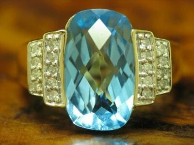 9kt 375 Anillo Oro Amarillo Con 6,50ct Topacio & 0,18ct Diamante Guarnición / - Imagen 1 de 4