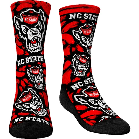 Youth Rock Em Socks NC State Wolfpack Allover Logo & Paint Crew Socks Cover