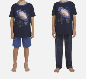 Lands End Galaxy Theme 3 Piece Unisex Pajama Set 10/12 -T Shirt Shorts & Pants - Picture 1 of 5