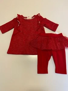 NWT Girls Gymboree NORTH POLE PARTY Sparkle Top & Pants SET 0 3 Meses Tul Rojo - Imagen 1 de 5