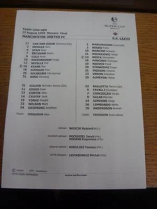 27/08/1999 Colour Teamsheet: European Super Cup Final - Manchester United v Lazi - Picture 1 of 1