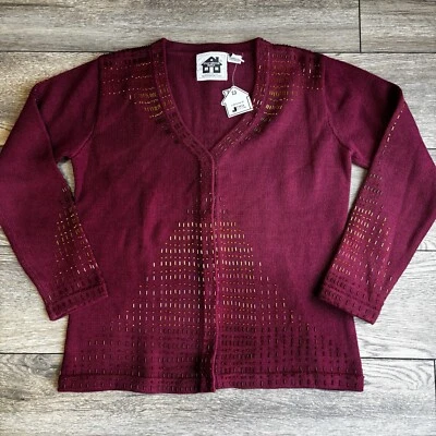 NWT Vintage Storybook Knits Red Maroon Beaded Embellished Cardigan Sweater Sz S - Image 1 of 4