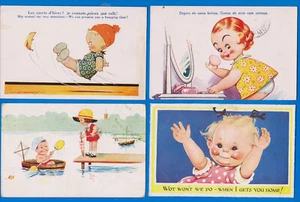 set of 4 vintage comic postcards D.Tempest, Mabel Lucie Attwell and 2 not signed - Picture 1 of 2