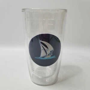Vintage Tervis Becher Thermo Getränk Glas blau Segelboot Maritim Patch 16oz - Bild 1 von 6