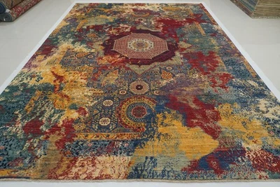 10x14 ft Blue Mamluk Afghan Hand Knotted Wool Modern Rug - Image 1 of 4