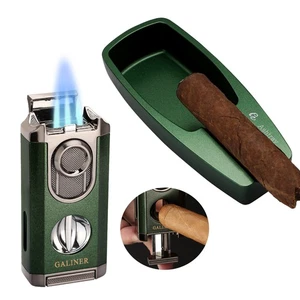 Encendedor antorcha de cigarros Galiner 3 Jet Flame soporte cortador en V cenicero de cigarros recargable - Imagen 1 de 12