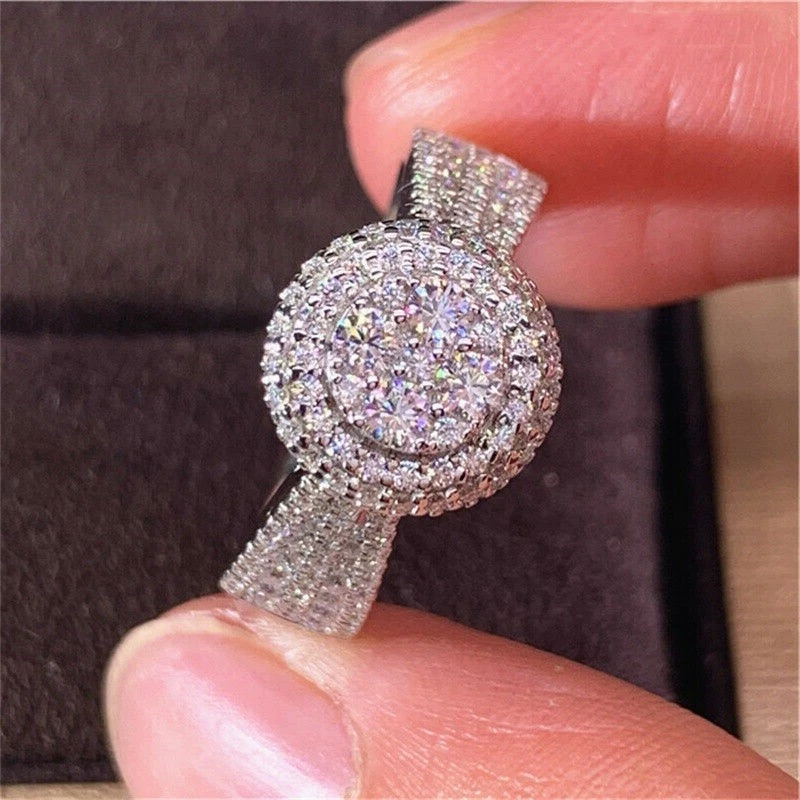 3CT Round Cut Diamond Lab-Created Women Engagement Ring 14K White Gold Plated - Image 1 of 4