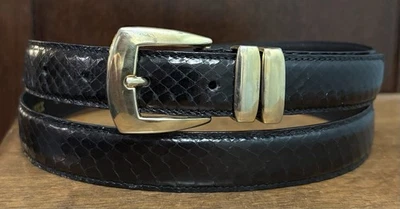 Womens Black Genuine Snakeskin Belt SzXXL/38-40 1”Wide GoldTone H’ware EUC - Image 1 of 4