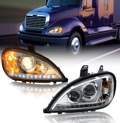 Freightliner Columbia Headlight LED Projector Stripe Crystal Pair Set 1996-2017 Foto 1 de 4