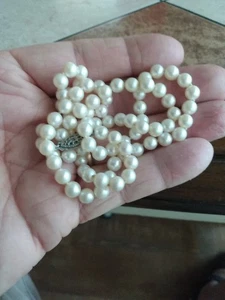 Antique Vintage 24" Cultured 6MM Pearl Strand Necklace Stainless Steel Clasp - Picture 1 of 7
